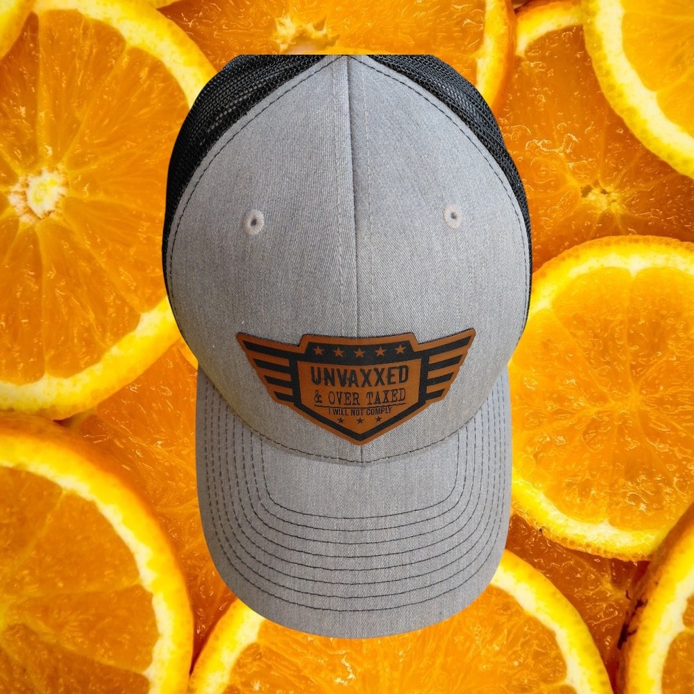 Richardson Style 112 Unvaxxed‎ & Over Taxed Trucker Hat Men's Gray Black Mesh